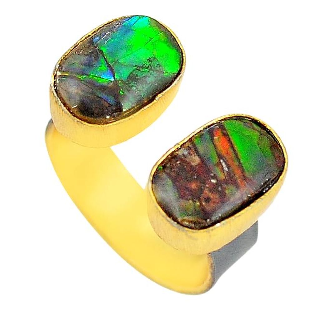 Natural ammolite (canadian) 14K gold over brass handmade adjustable ring size 7.5 f3494