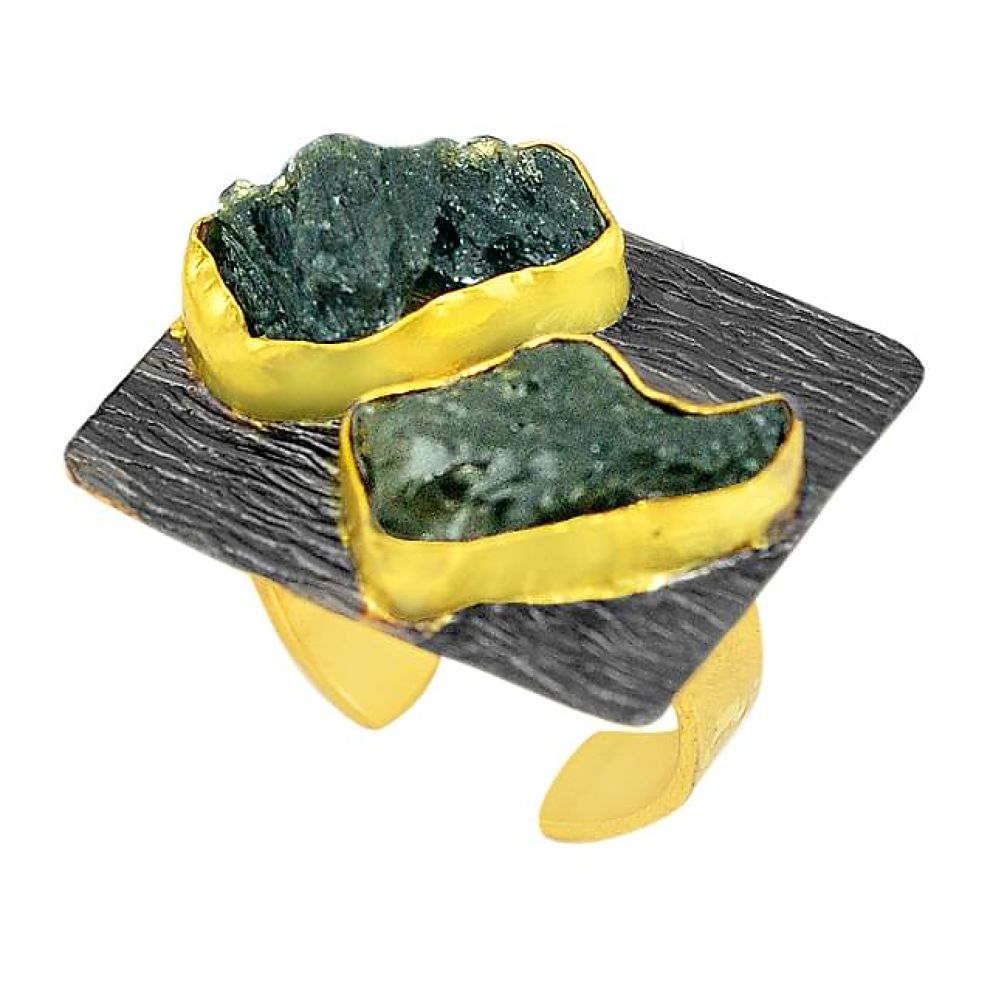 Natural moldavite (genuine czech) 14K gold over brass handmade adjustable ring size 7.5 f3529