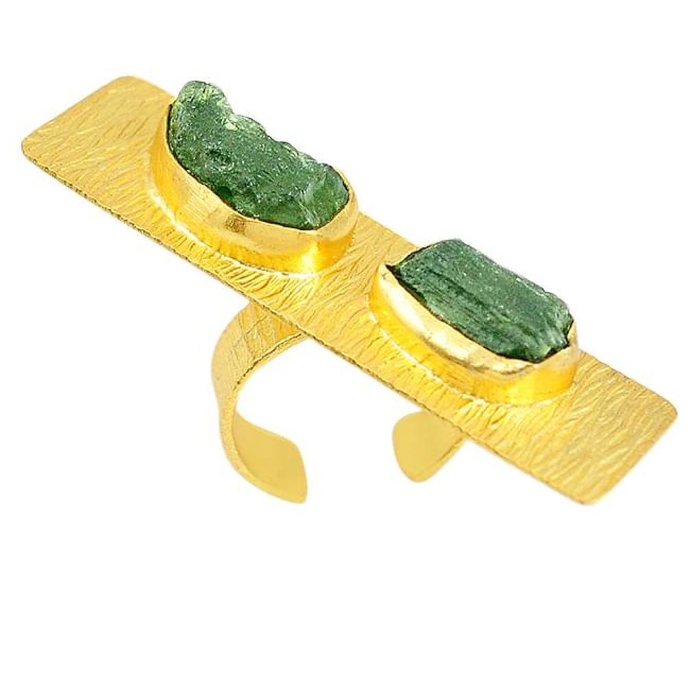 Natural moldavite (genuine czech) 14K gold over brass handmade adjustable ring size 6 f3534