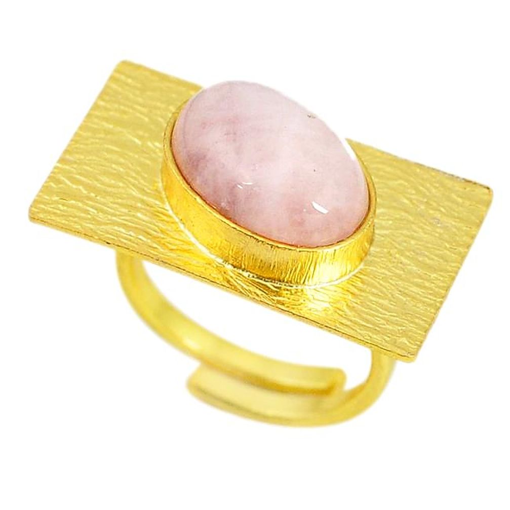Natural pink morganite 14K gold over brass handmade adjustable ring size 7 f3582