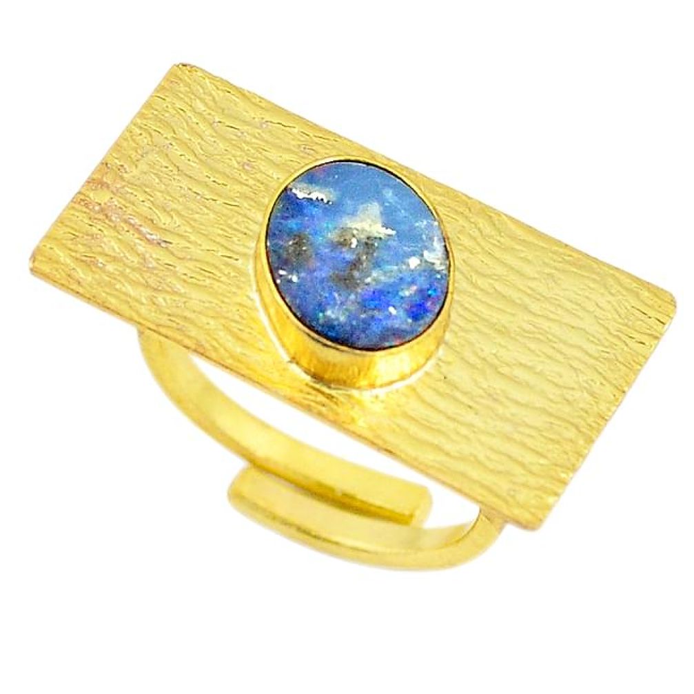 Natural doublet opal australian 14K gold over brass handmade adjustable ring size 7 f3587