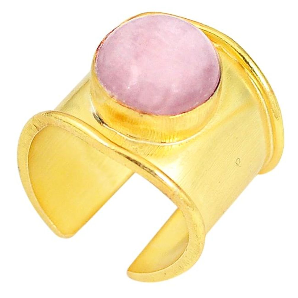 Natural pink morganite 14K gold over brass handmade adjustable ring size 7 f3590