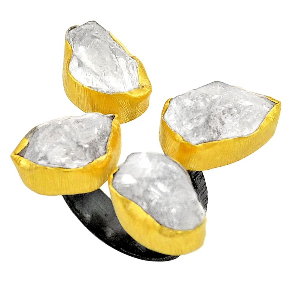 Herkimer diamond rhodium adjustable 14K gold over brass handmade ring size 7 f3790
