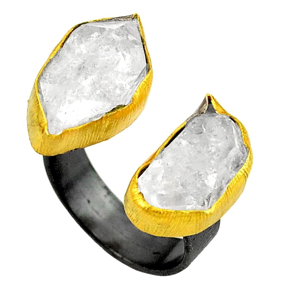 Herkimer diamond rhodium adjustable 14K gold over brass handmade ring size 7 f3796