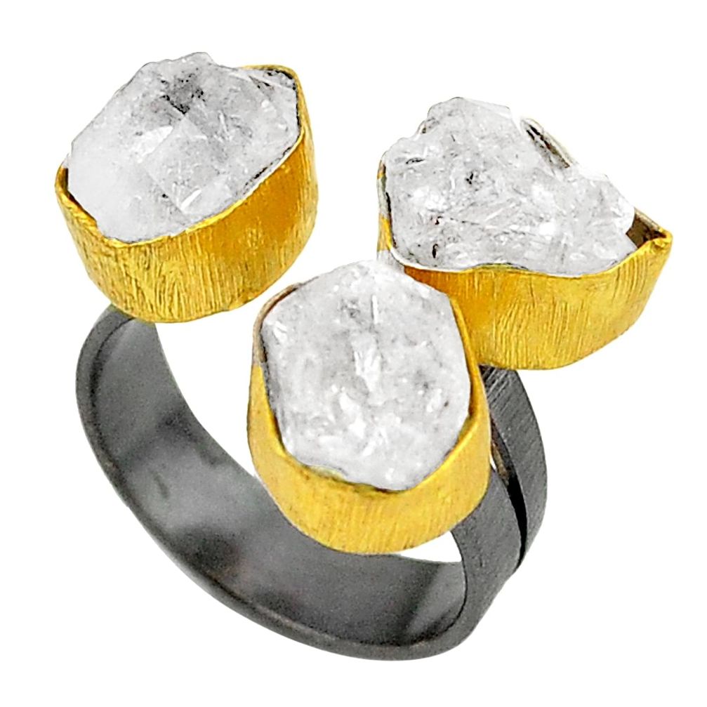 Herkimer diamond rhodium adjustable 14K gold over brass handmade ring size 6.5 f3800