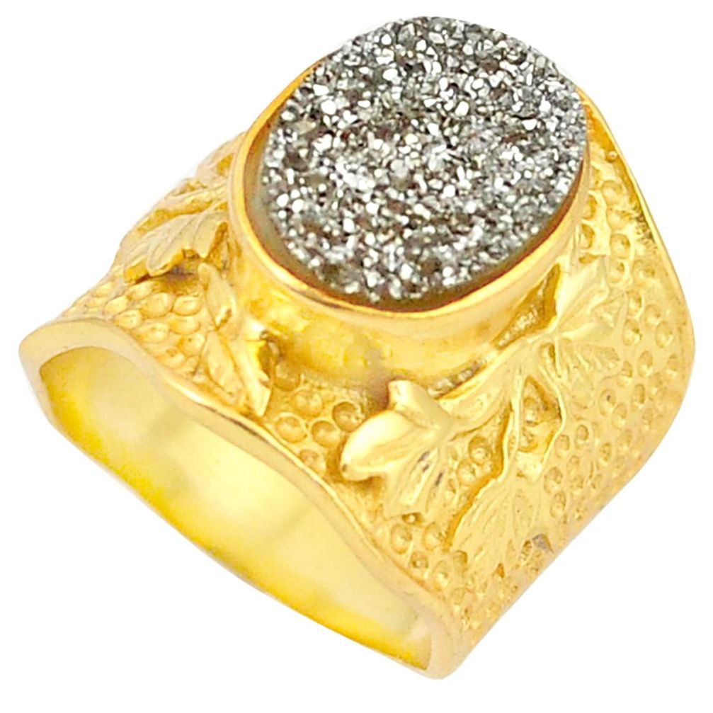 Platinum druzy 14K gold over brass handmade  ring jewelry size 6.5 f3855