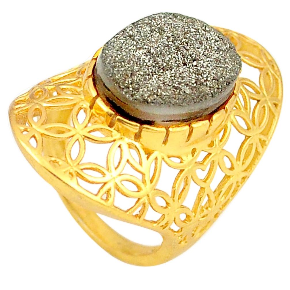 Brown druzy 14K gold over brass handmade  ring jewelry size 7.5 f3868