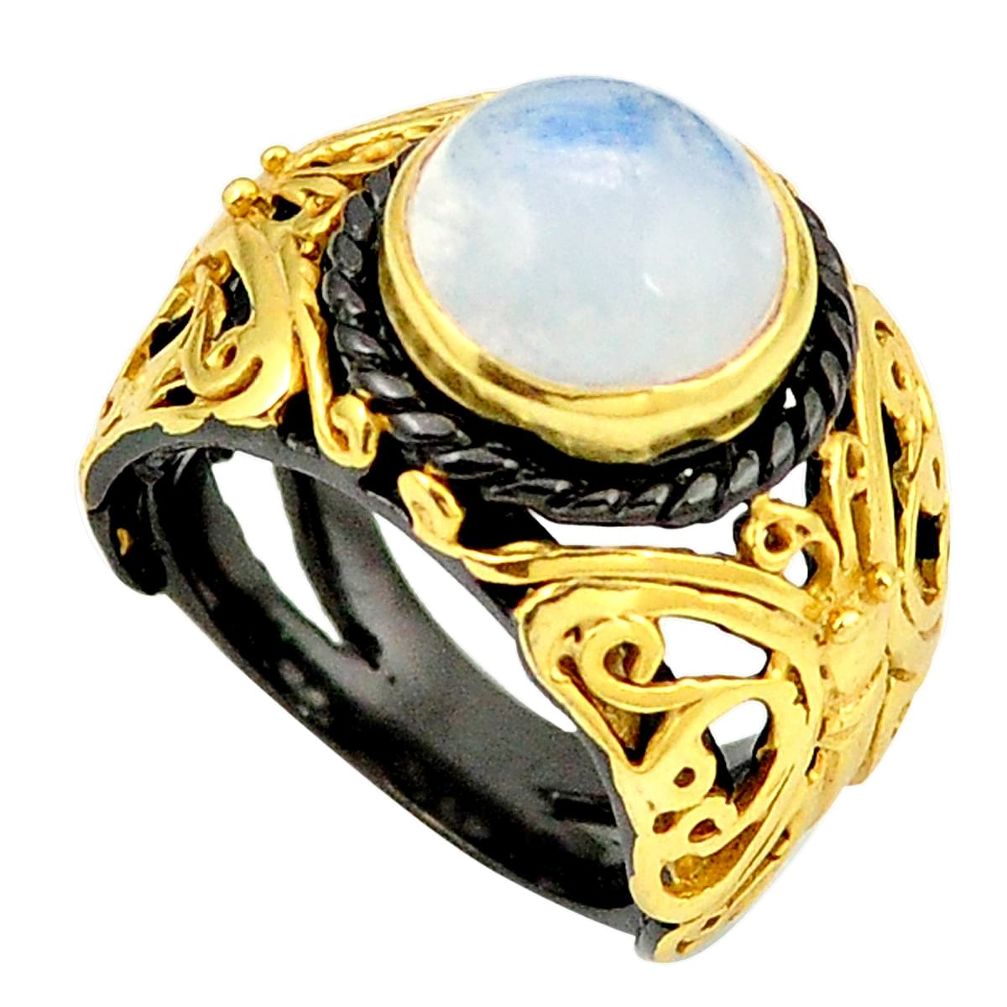 Natural rainbow moonstone rhodium 14K gold over brass handmade  ring size 6.5 f3885