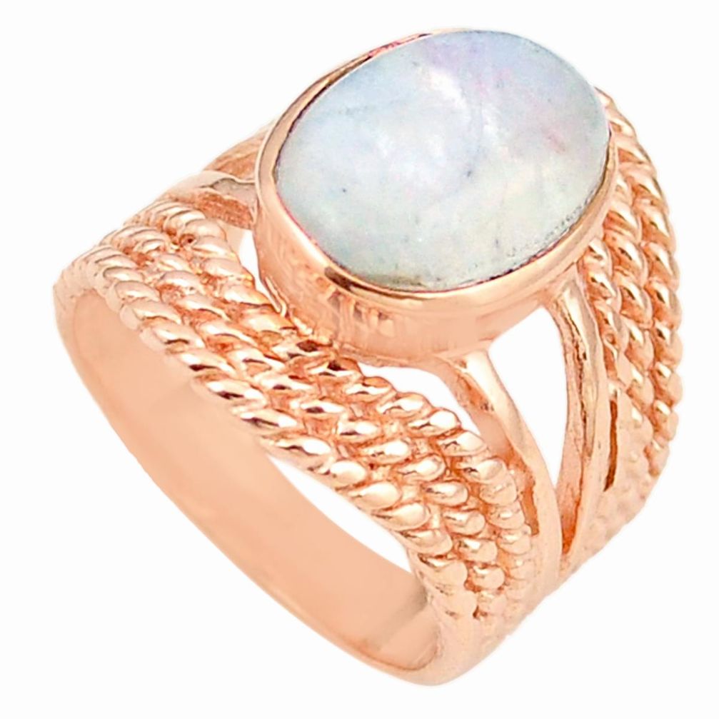 Natural rainbow moonstone 14K gold over brass handmade ring size 8 f3912