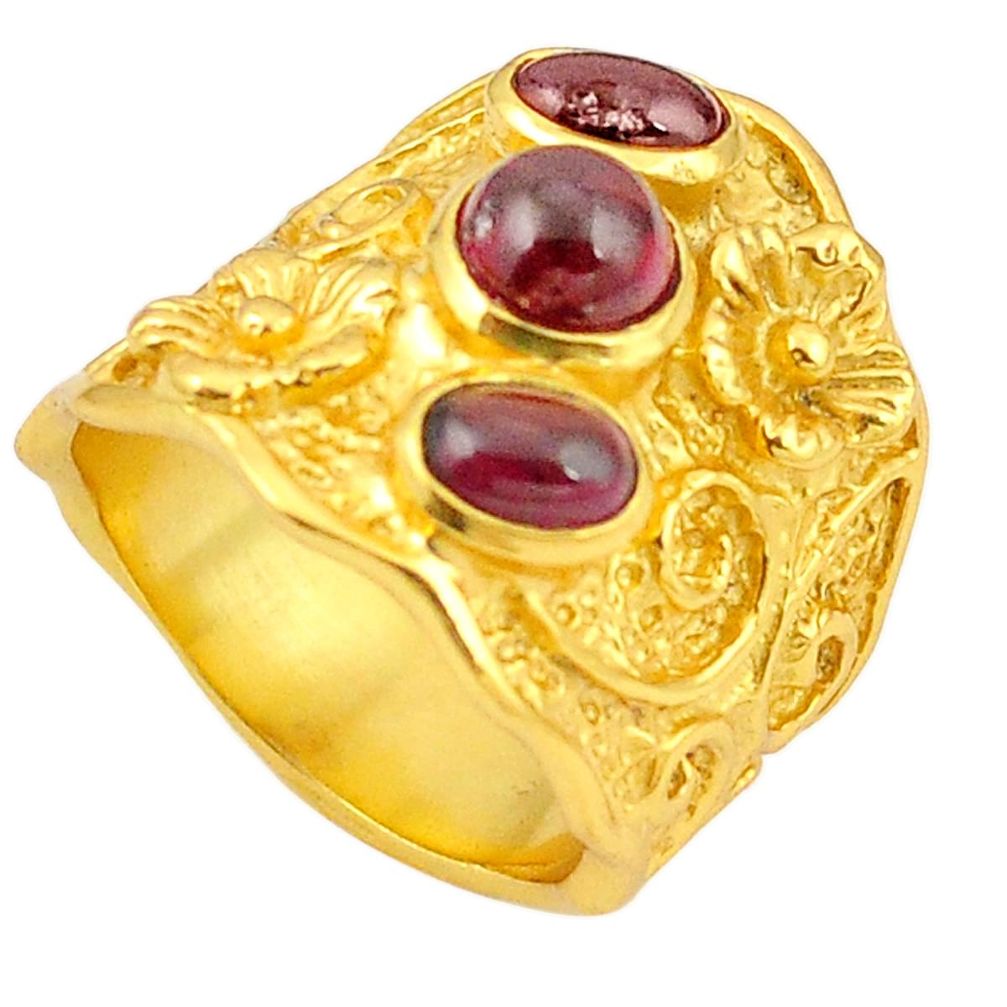 Natural red garnet 14K gold over brass handmade  ring jewelry size 7 f3920