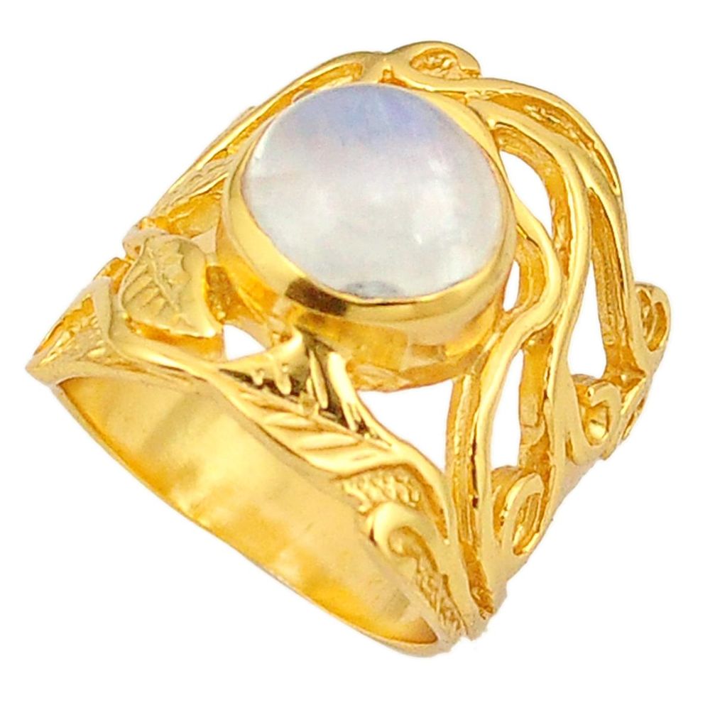 Natural rainbow moonstone 14K gold over brass handmade  ring jewelry size 6 f3960
