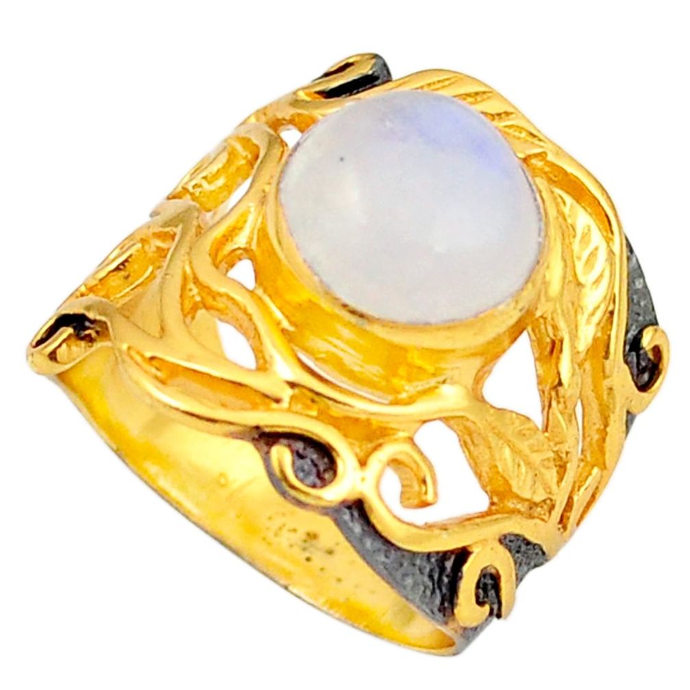 Natural rainbow moonstone rhodium 14K gold over brass handmade  ring size 8 f3973