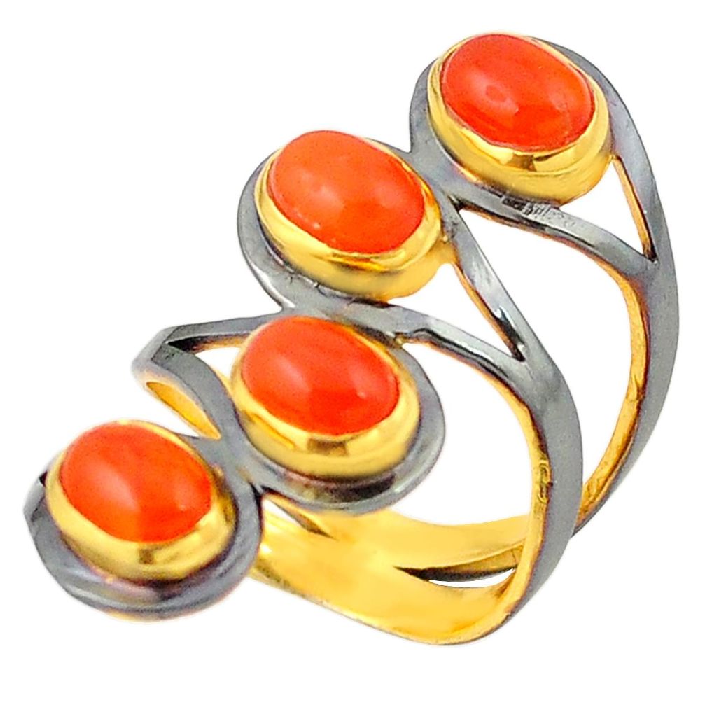 Natural orange cornelian rhodium 14K gold over brass handmade  ring size 7.5 f3978