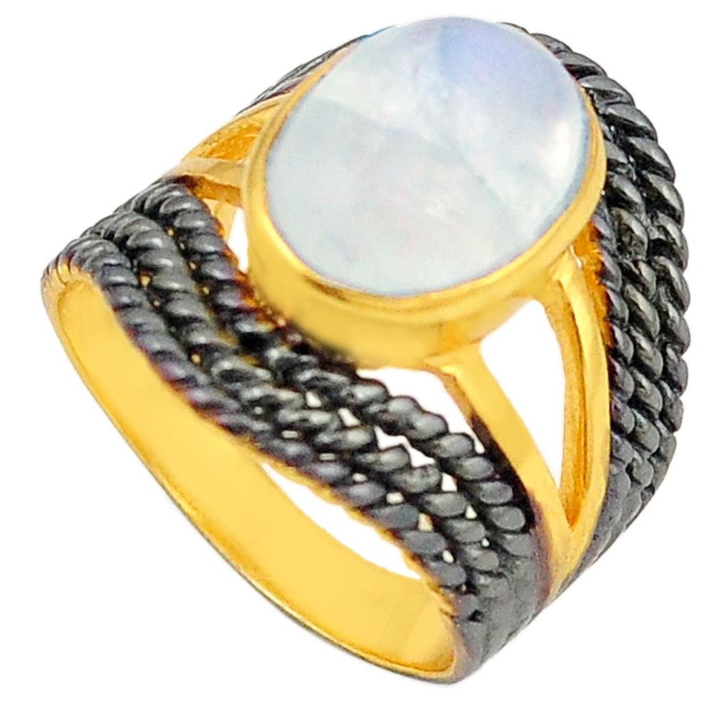 Natural rainbow moonstone rhodium 14K gold over brass handmade  ring size 9 f3995