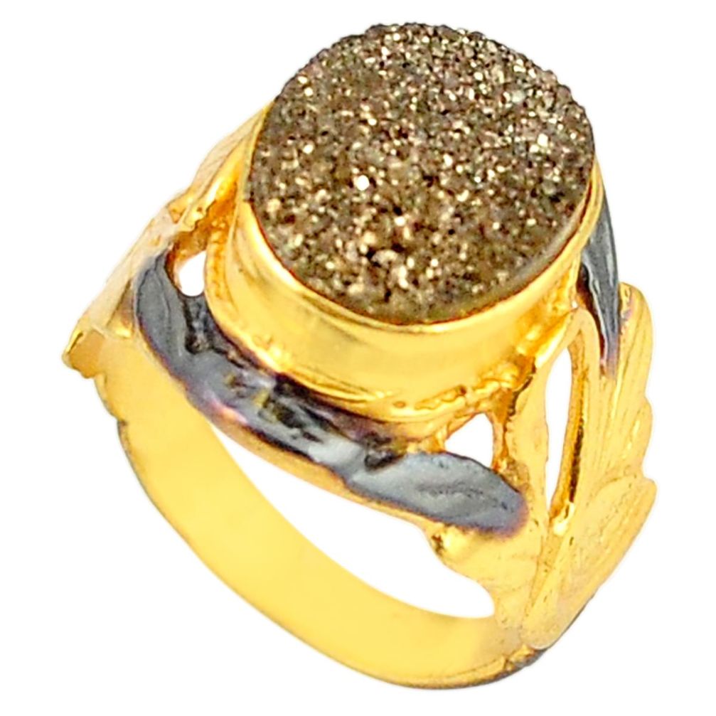 Brown druzy 14K gold over brass handmade  ring jewelry size 6.5 f4004