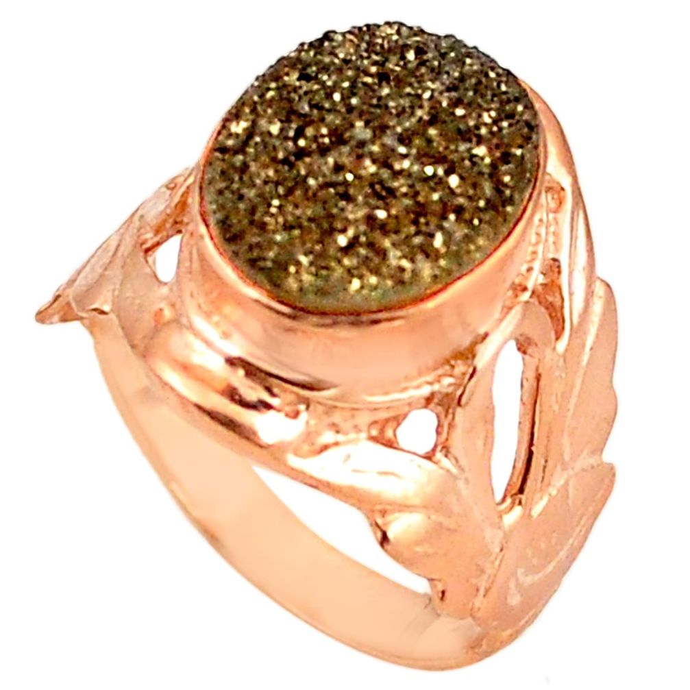 Brown druzy 14K gold over brass handmade  ring jewelry size 7.5 f4017