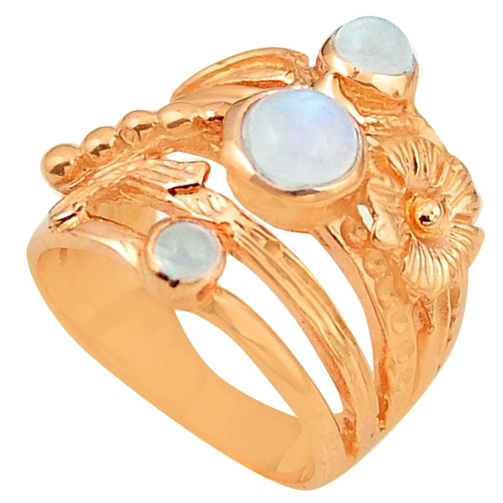 Natural rainbow moonstone 14K gold over brass handmade  ring size 6.5 f4034