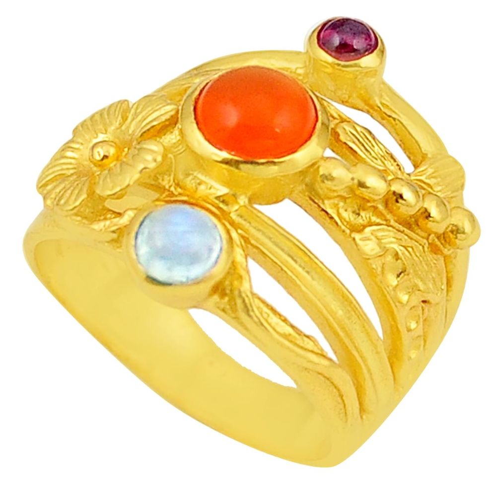 Natural orange cornelian (carnelian) 14K gold over brass handmade  ring size 7.5 f4038