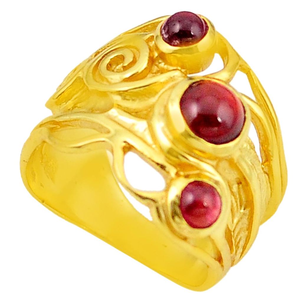 Natural red garnet 14K gold over brass handmade  ring jewelry size 8 f4051