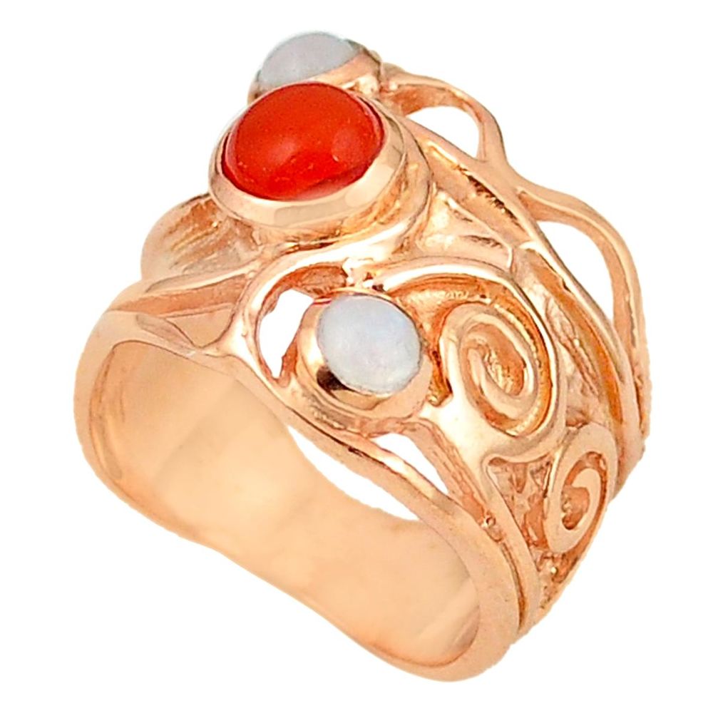 Natural orange cornelian (carnelian) rose 14K gold over brass handmade  ring size 6.5 f4054