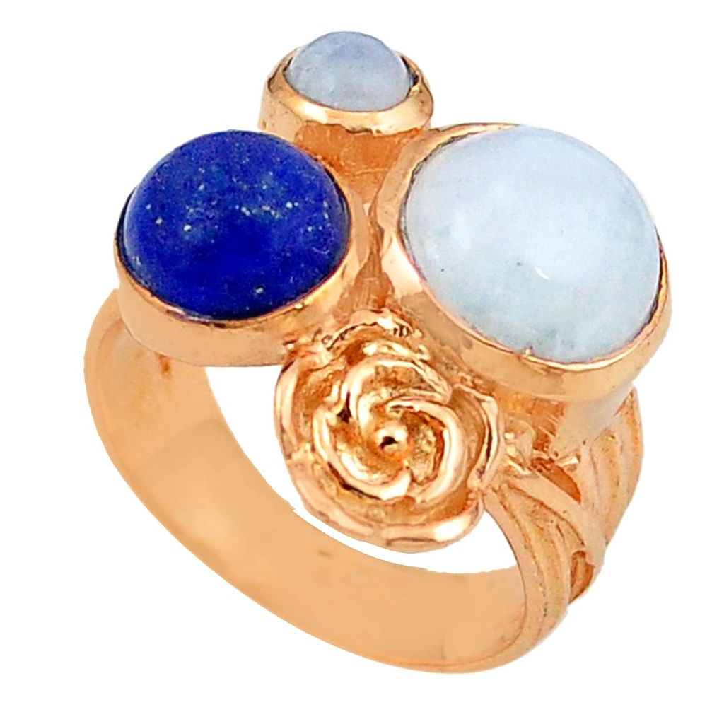 Natural rainbow moonstone 14K gold over brass handmade  ring size 7.5 f4072