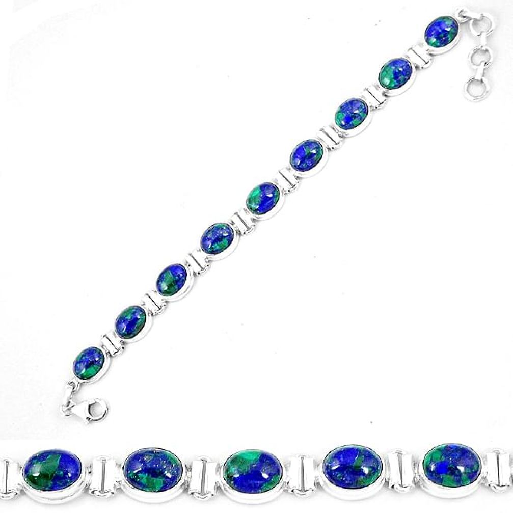 Clearance-Natural green azurite malachite chrysocolla 925 silver tennis bracelet k74011