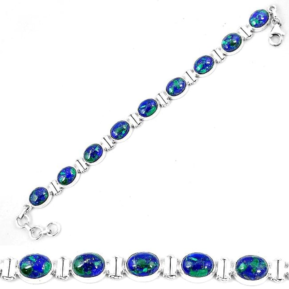 Clearance-Natural green azurite malachite chrysocolla 925 silver tennis bracelet k74017