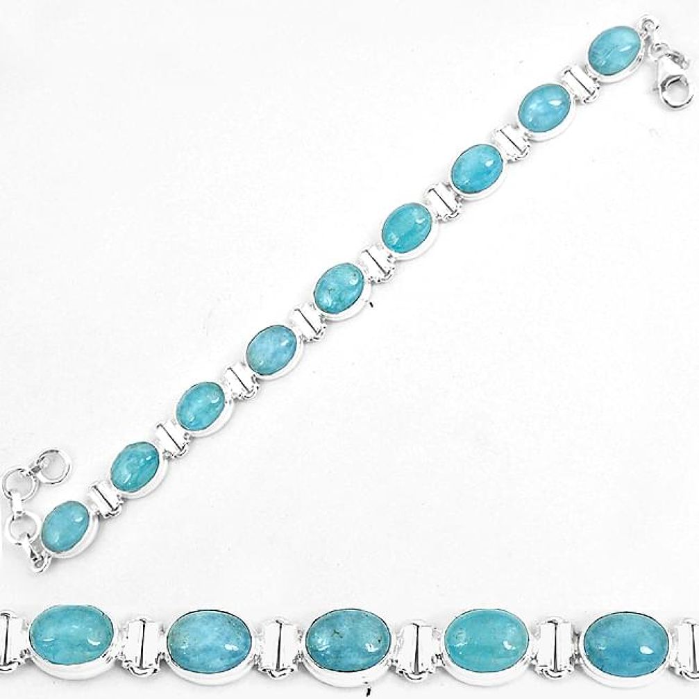 Clearance-Natural blue aquamarine oval 925 sterling silver tennis bracelet jewelry k74079