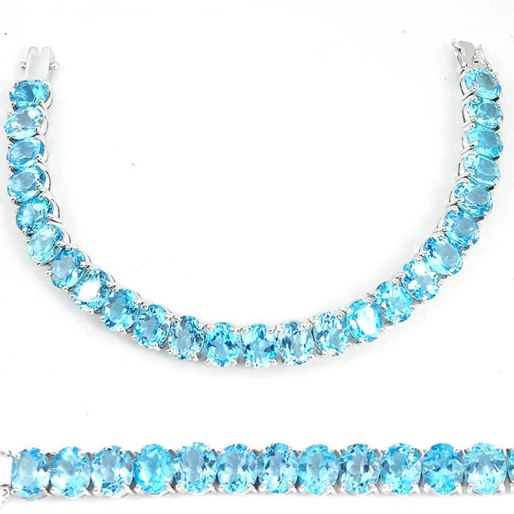 Clearance-113.10cts natural top grade blue topaz sterling silver tennis bracelet k74101