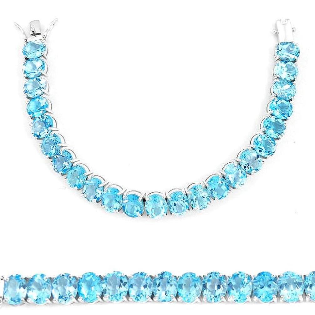 Clearance-Heavy aaa 97.08cts natural blue topaz sterling silver tennis bracelet k74102