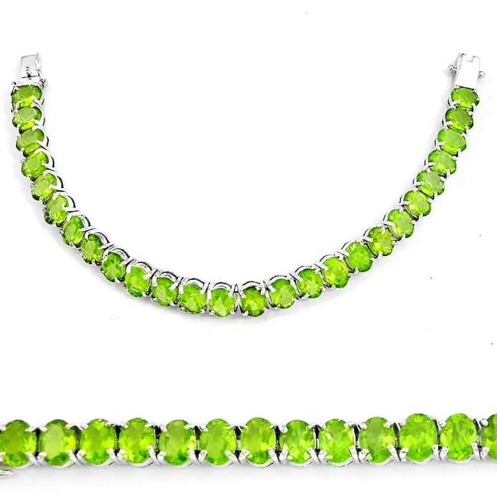 Clearance-54.09cts natural green peridot 925 sterling silver tennis bracelet k74106