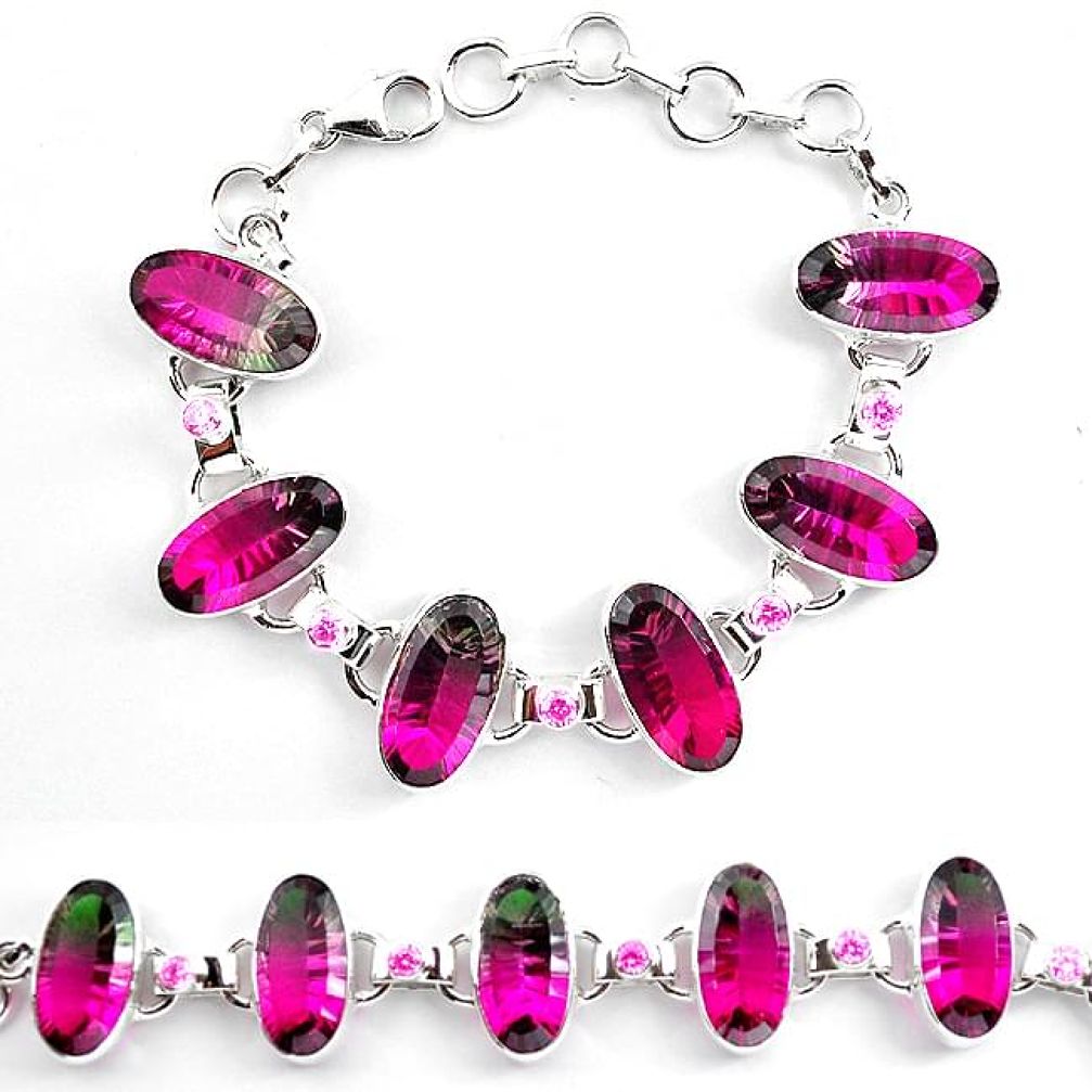 Clearance-Watermelon tourmaline (lab) amethyst 925 silver tennis bracelet k83163