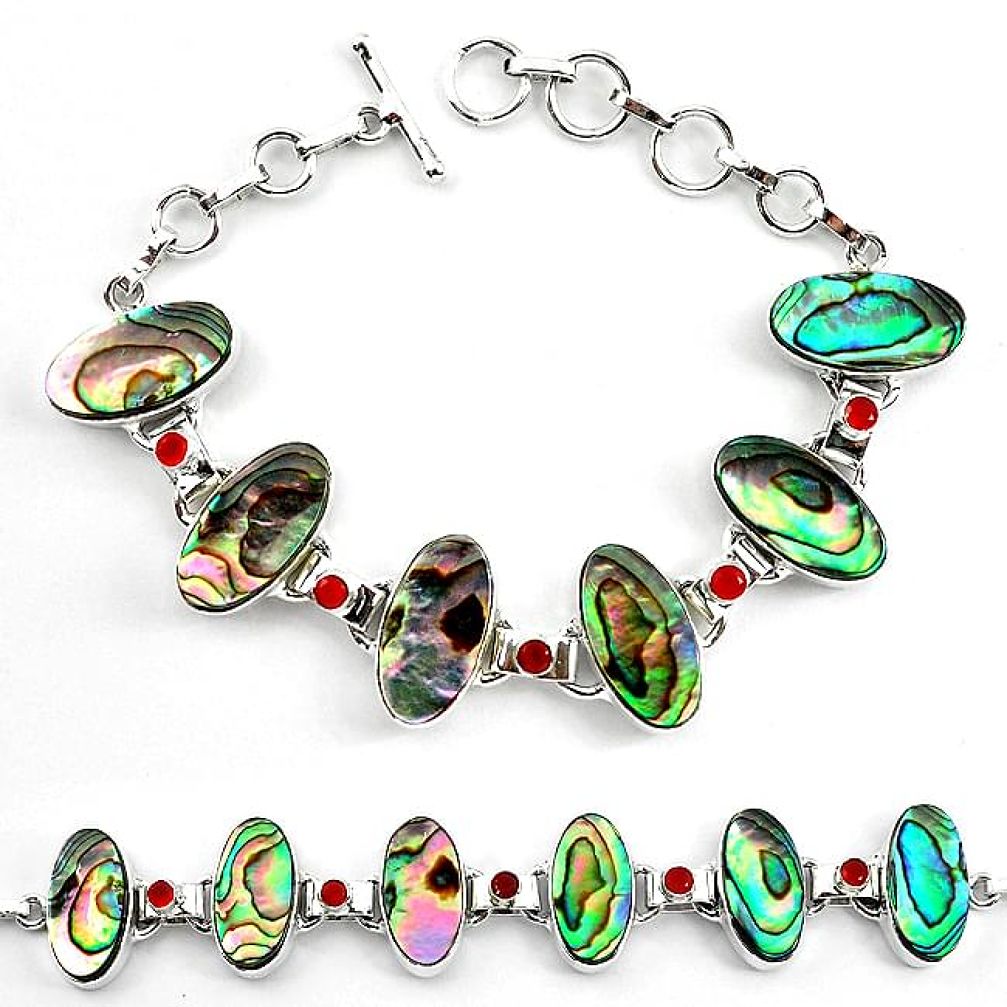 Clearance-Natural green abalone paua seashell cornelian 925 silver tennis bracelet k83174
