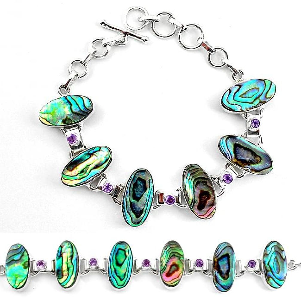 Clearance-Natural green abalone paua seashell amethyst 925 silver tennis bracelet k83175
