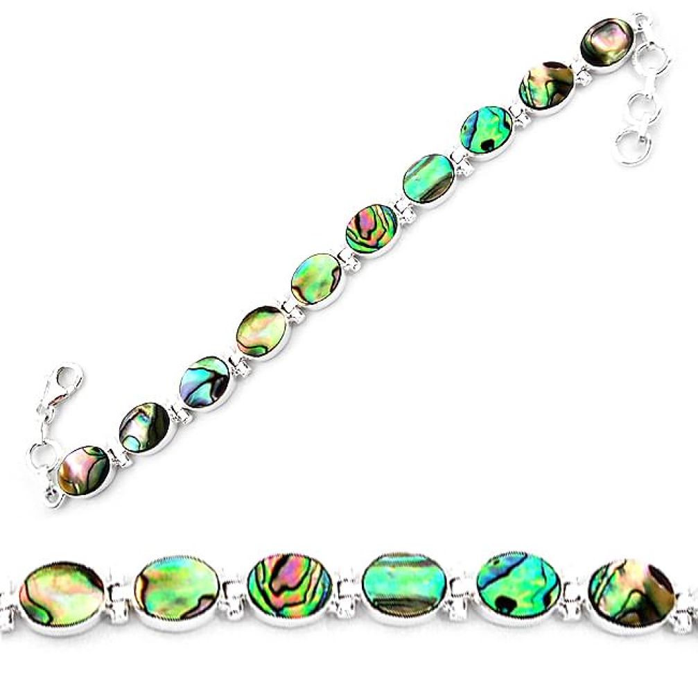 Natural green abalone paua seashell 925 sterling silver tennis bracelet k86487