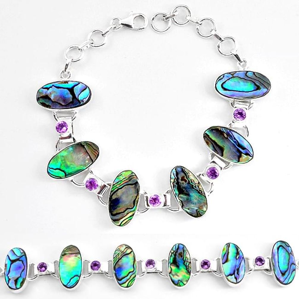 Natural green abalone paua seashell amethyst 925 silver tennis bracelet k86496