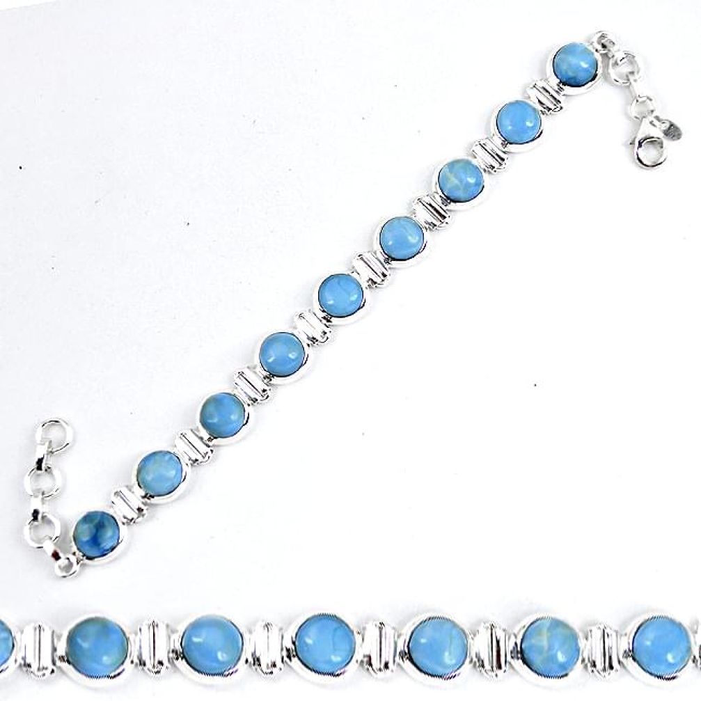 Natural blue owyhee opal round 925 sterling silver tennis bracelet k86757