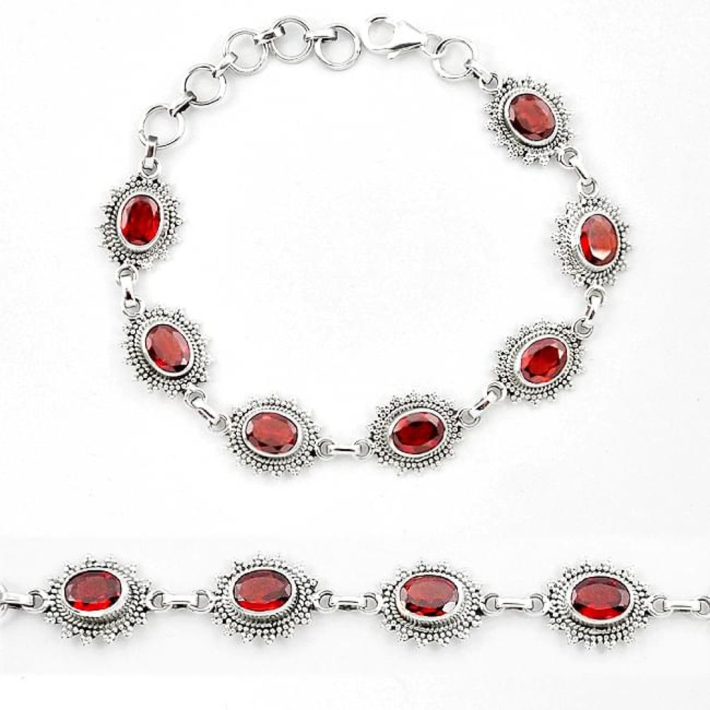 Natural red garnet 925 sterling silver tennis bracelet jewelry k90927