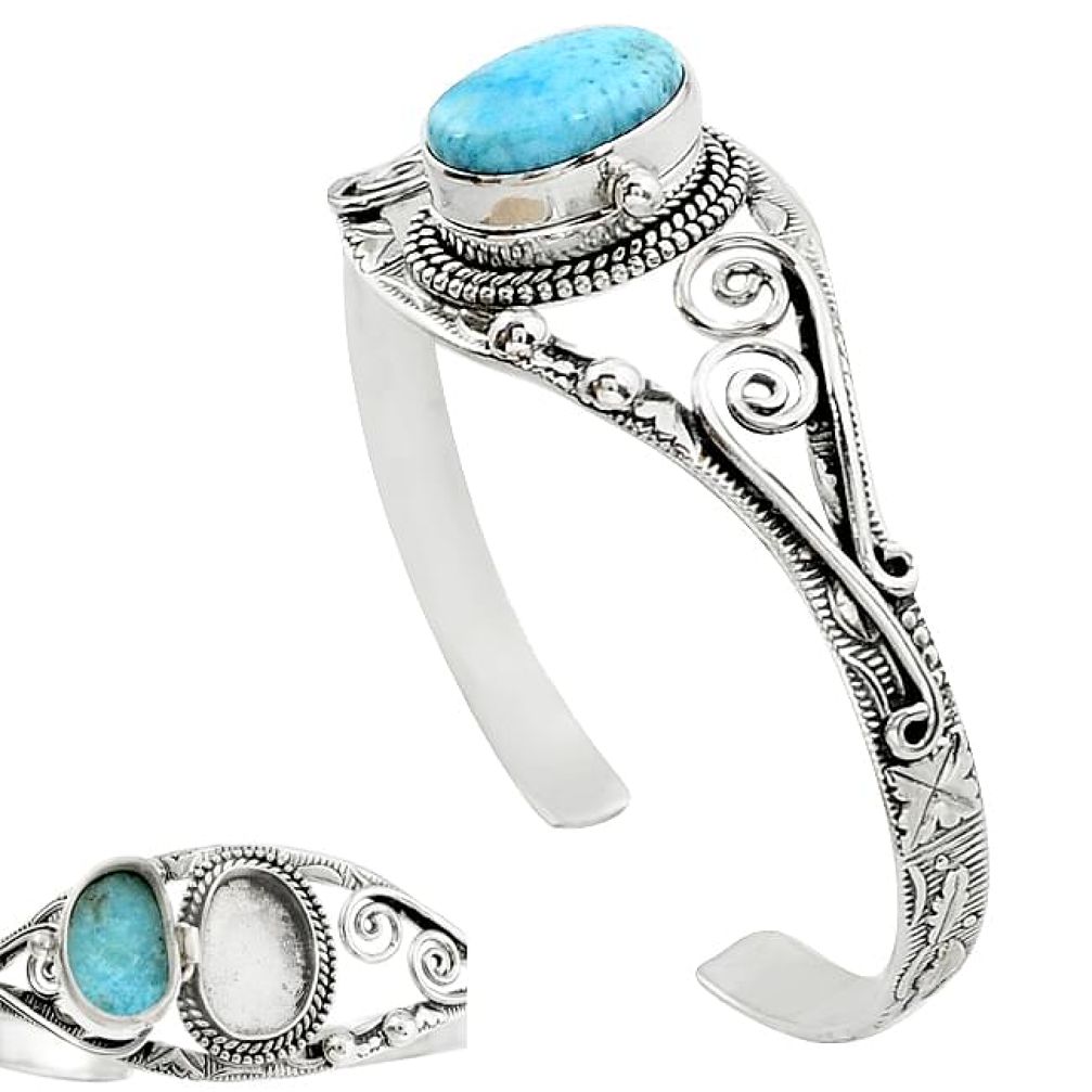Natural blue larimar 925 sterling silver adjustable bangle jewelry k91287