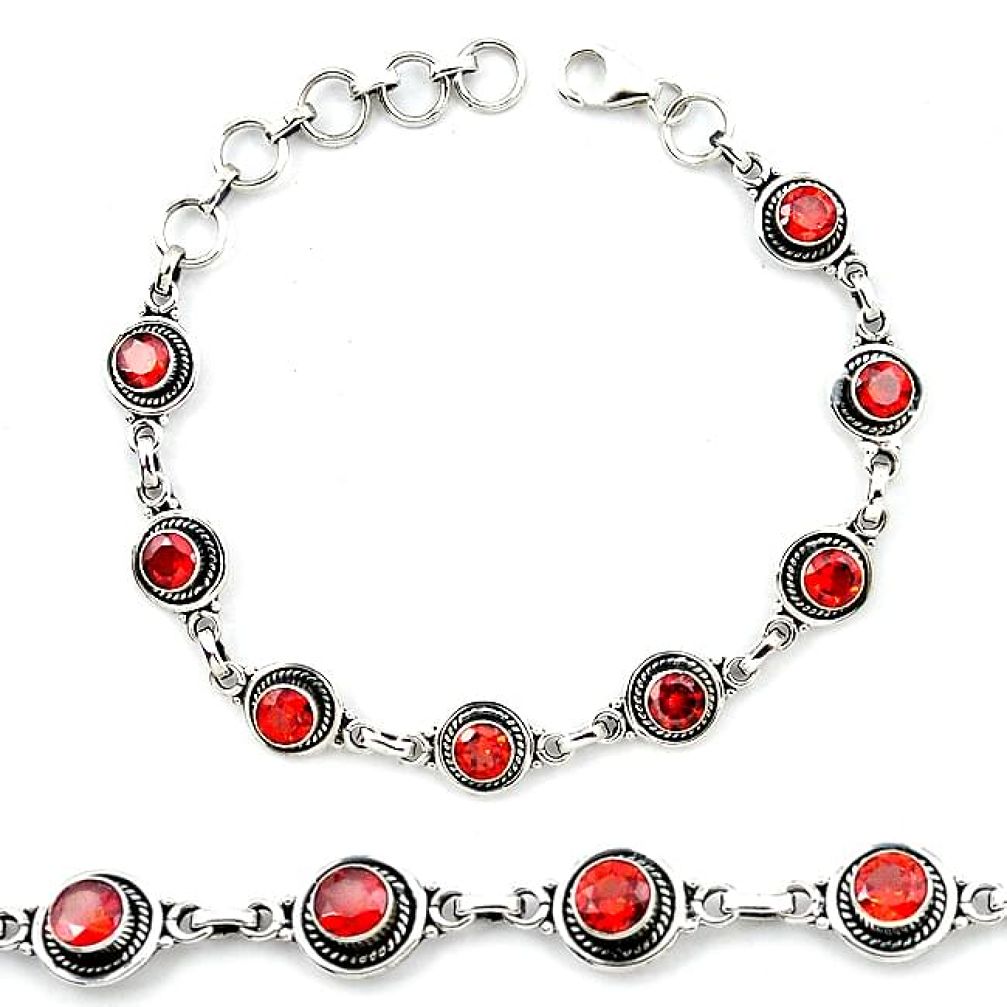 Natural red garnet 925 sterling silver tennis bracelet jewelry k92538