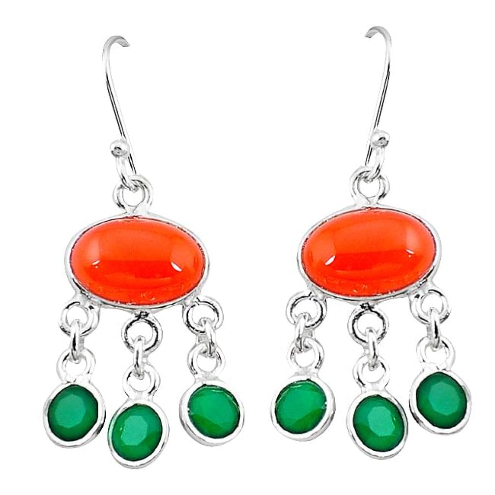 Clearance-925 silver natural honey onyx green chalcedony chandelier earrings k62428