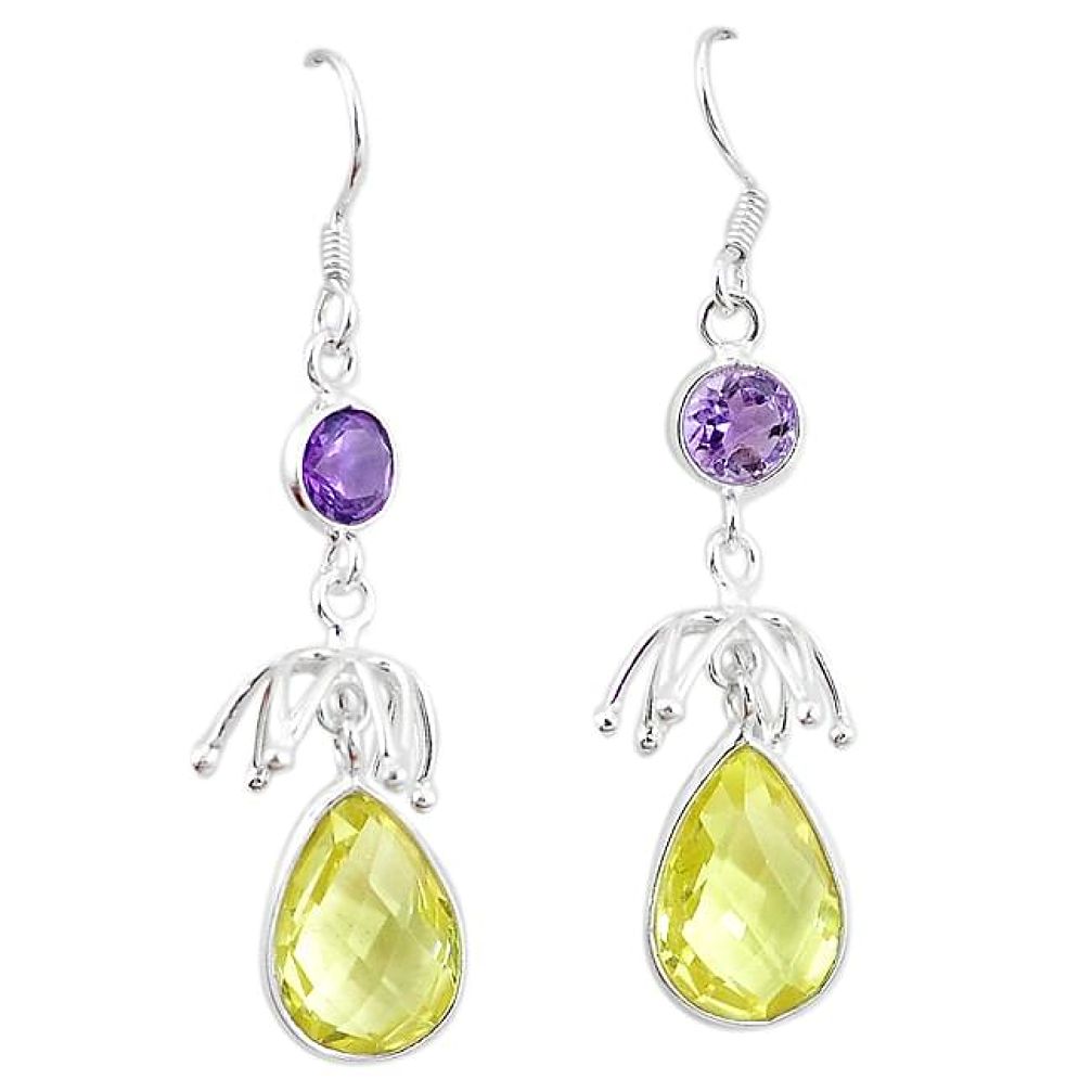 Clearance-Natural lemon topaz amethyst 925 sterling silver dangle earrings k63836