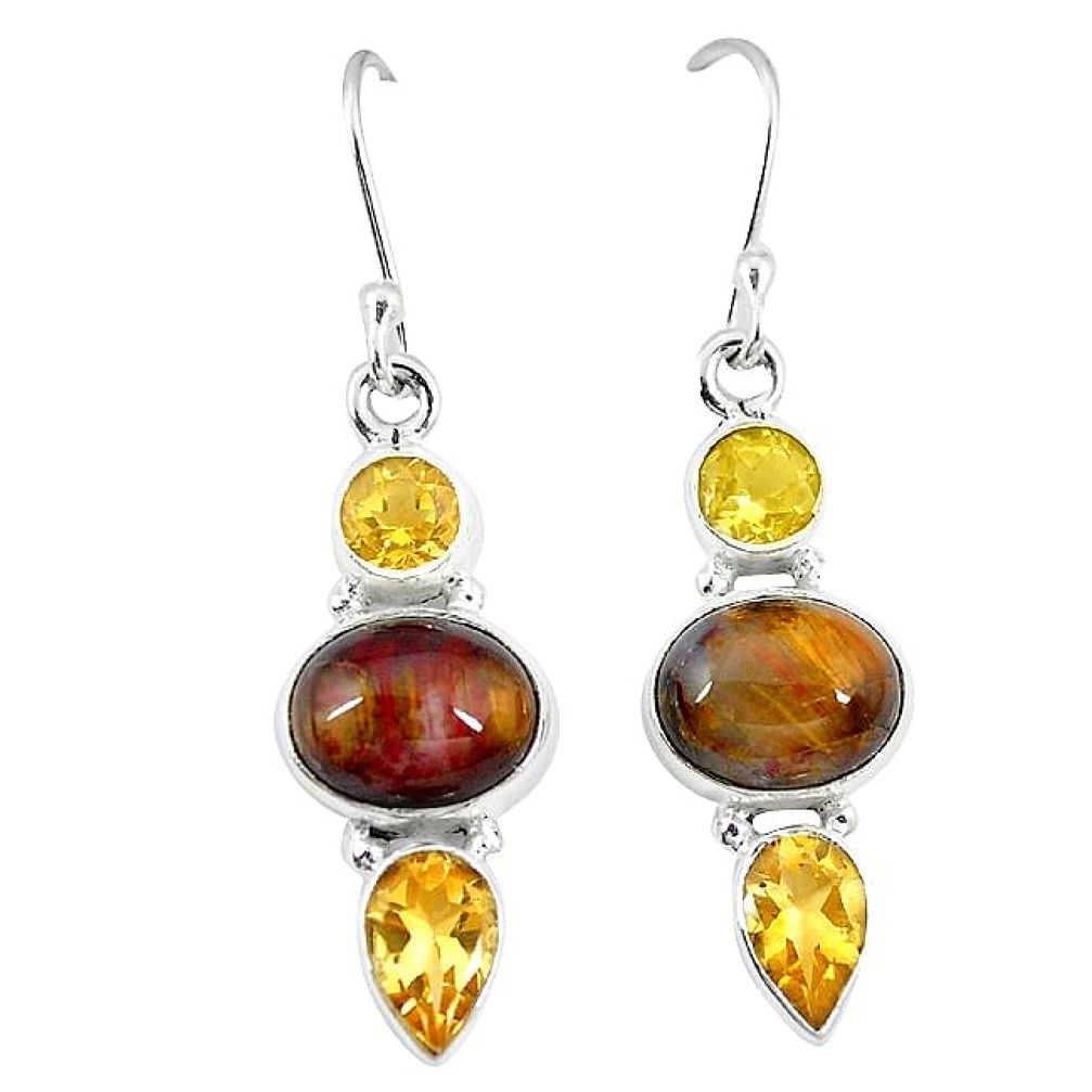 Clearance-925 silver natural brown pietersite (african) citrine dangle earrings k64028