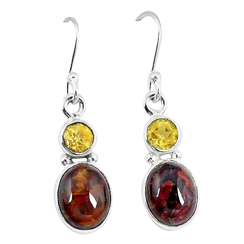 Clearance-Natural brown pietersite (african) citrine 925 silver dangle earrings k64030