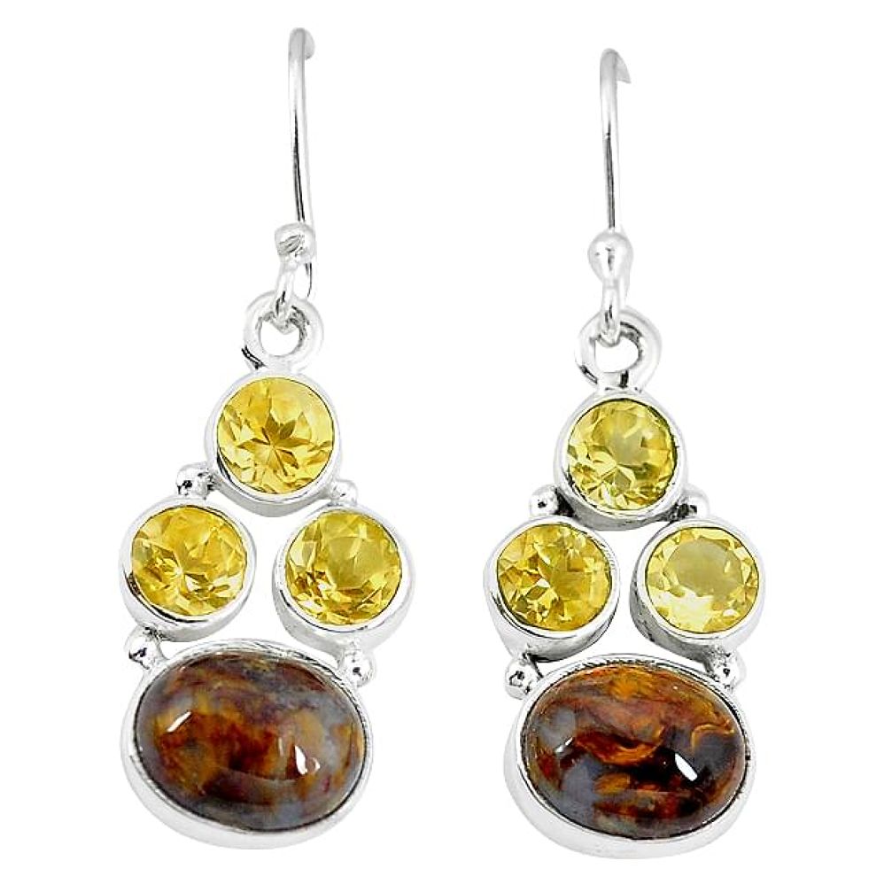 Clearance-Natural brown pietersite (african) citrine 925 silver dangle earrings k64033