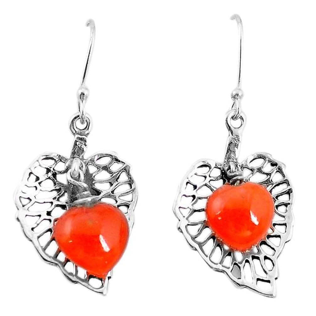 Clearance-Natural orange cornelian (carnelian) 925 silver deltoid leaf earrings k66310