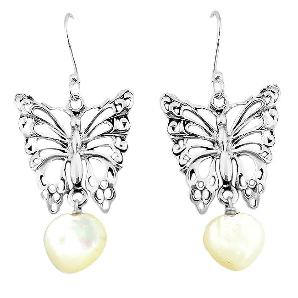 Clearance-Natural white pearl 925 sterling silver butterfly earrings k66318