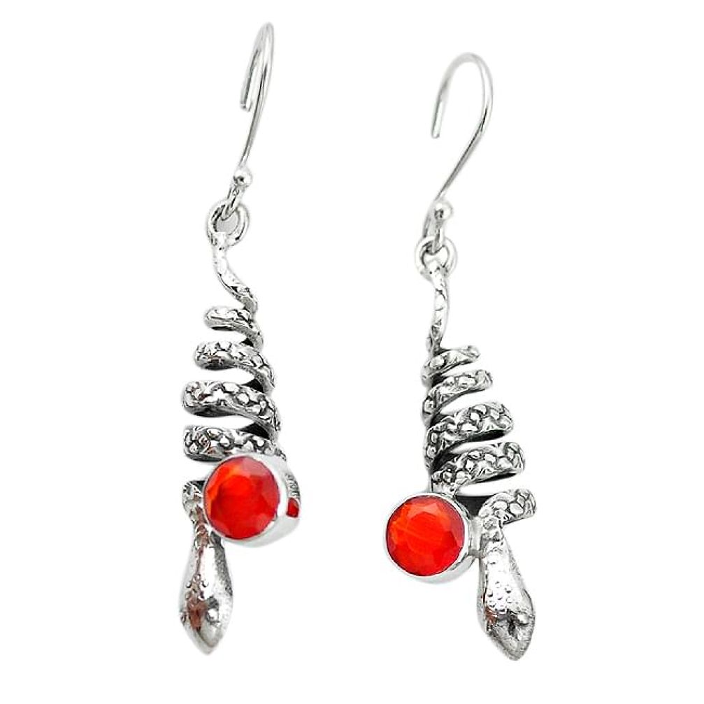 Clearance-Natural orange cornelian (carnelian) 925 silver snake earrings k66818