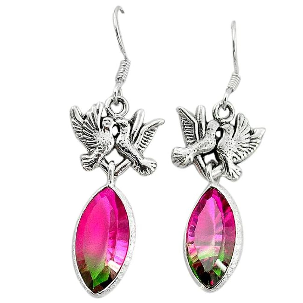 Clearance-Watermelon tourmaline (lab) 925 sterling silver love birds earrings k66949