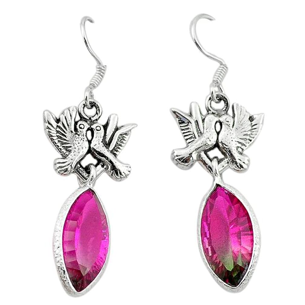 Clearance-Watermelon tourmaline (lab) 925 silver love birds earrings jewelry k66955